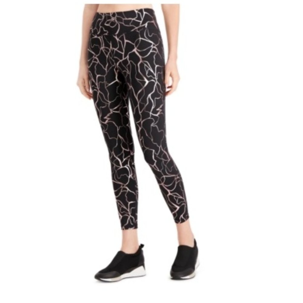 NWT Ideology Womens Printed Luster Leggings Color Black/Pink Size XS $60 C0311